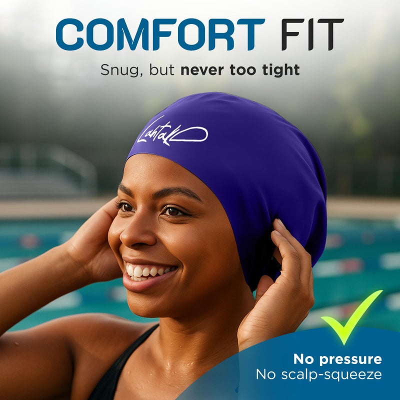 Lahtak Long Hair Swim Cap - Swimming Caps for Women Men - Extra Large Swimming Caps Waterproof Silicone Swim Cap - Dreadlocks - Suits Recreational Swimmers (Bluebonnet Blue XL) - Image 2